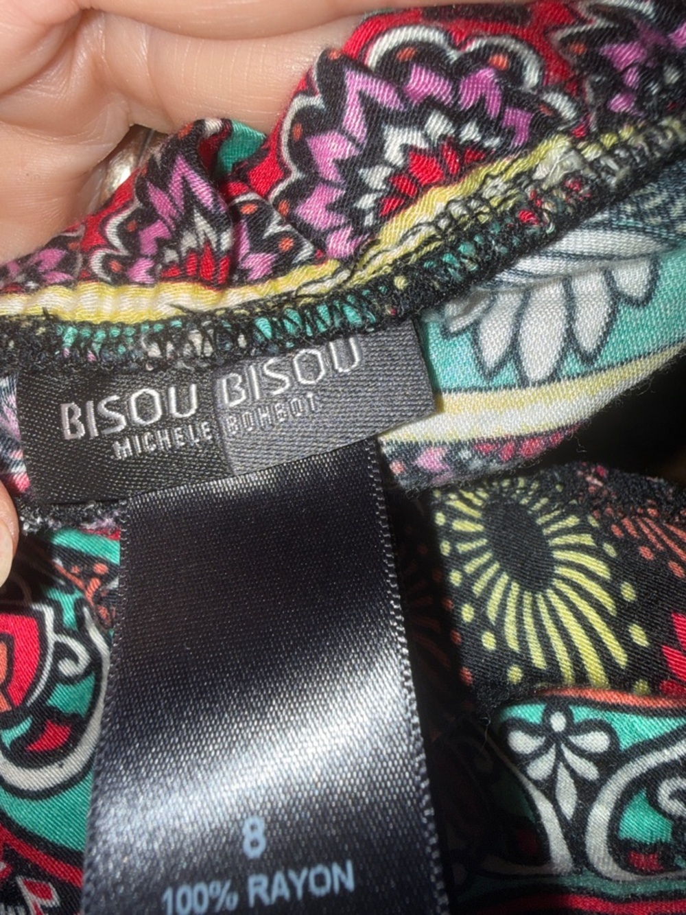 Bisou Bisou Black Midi Dress with Teal, Red and Pink Floral Print, nwt, sz 8 - Picture 6 of 7